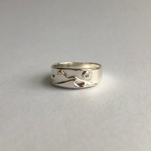 Full Moon Mountains and Surf Ring, Silver and Gold Surf and Mountain Ring, Diamond Full Moon Band image 6