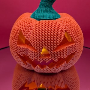 3D Printed Crochet Pumpkin Jack-O-Lantern with Flickering LED Tea Light – Handmade Knit Texture | Jack-O-Lantern Halloween Decoration