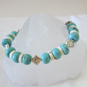 Turquoise and White Jasper and Silver Bead Bracelet image 1