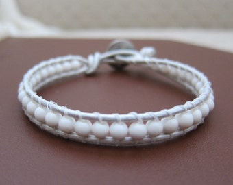 Leather Wrap Bracelet with White Agate