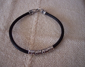 Black Leather and Silver Beads