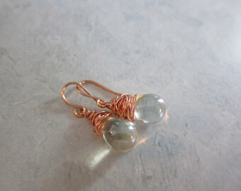 Glass Briolette and Copper Earrings