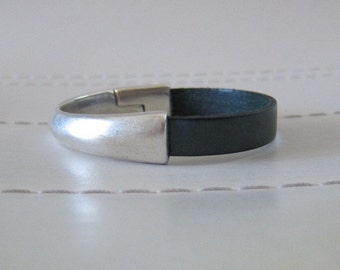 Deep Teal Flat Leather (10MM) Half Cuff Bracelet