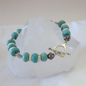 Turquoise and White Jasper and Silver Bead Bracelet image 3