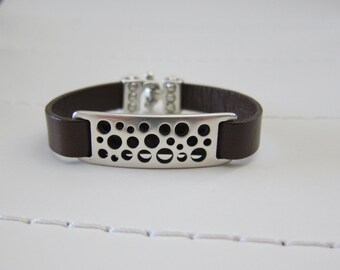 Black Flat Leather (10MM) with Silver Slide Bracelet