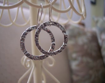 Antiqued Silver Hammered Hoops