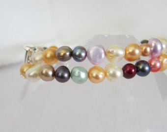 Multi-Color Freshwater Pearls Double Strand Bracelet