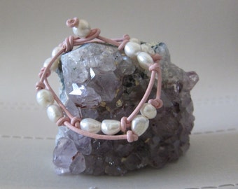 Pink Leather Double Wrap Bracelet with Freshwater Pearls