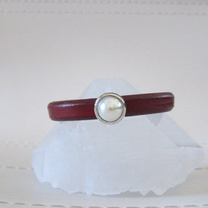 Burgundy Licorice Leather Bracelet with Pearl Slide