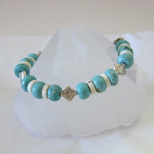 Turquoise and White Jasper and Silver Bead Bracelet image 2