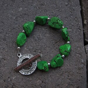 Chunky Green Turquoise and Silver Bead Bracelet