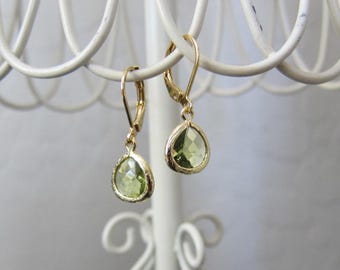 Peridot Glass Pendant Drop Earrings