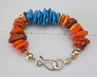 Blue and Orange Chunky Turquoise Bracelet