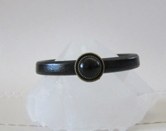 Black Licorice Leather Bracelet //Black Slide