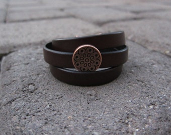 Brown Flat Leather (10MM) Triple Wrap Bracelet