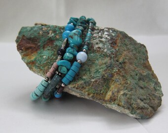 Triple Gemstone Bracelet // Turquoise // Amazonite // Lapis // Sterling Silver