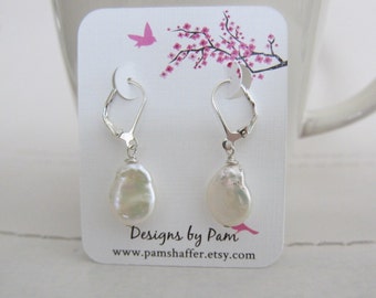 Cultured Freshwater Baroque Pearl Leverback Earrings