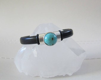 Black Licorice Leather Bracelet with Turquoise