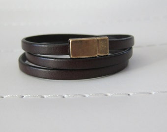 Brown Flat Leather (5MM) Triple Wrap Bracelet