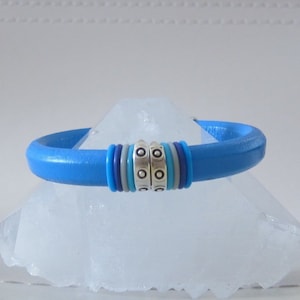 Blue Turquoise Leather Bracelet with Silver Slide