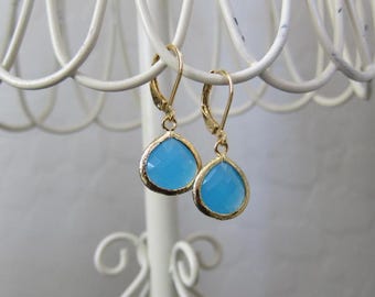 Ocean Blue Glass Pendant Drop Earrings