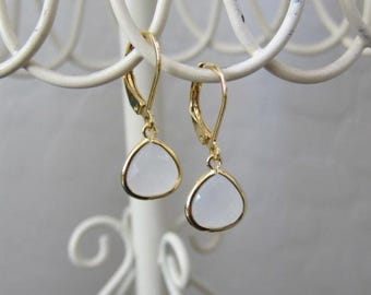 White Opal Glass Teardrop Pendant Earrings