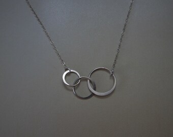 Circle Necklace - Sterling Silver, ETERNITY Circle Necklace, Interlocking Three Circle Necklace