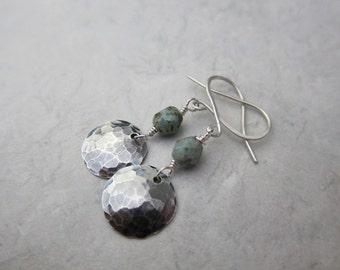 Sterling Disc and Faceted Jasper Earrings