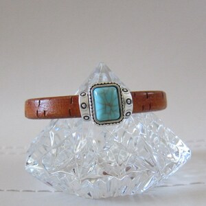 Tan Engraved Licorice Leather Bracelet with Turquoise