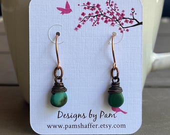 Delicate Green Turquoise Briolette Earrings