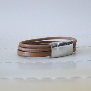 Tan Leather Wrap Bracelet with Magnetic Clasp