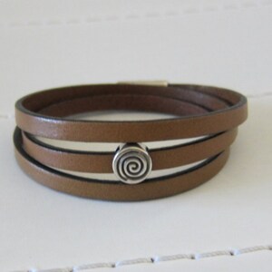 Brown Flat Leather Triple Wrap Bracelet