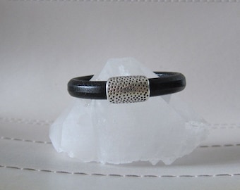 Black Licorice Leather Bracelet with Silver Slide