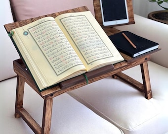 Personalized Wooden Quran Stand – Foldable, Adjustable, Natural Wood Rehal & Book Holder, Islamic Ramadan Christmas Gift for Muslims