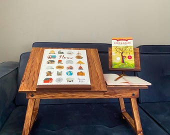 Reading Book Portable Adjustable Wooden Laptop Stand, Foldable Bed Tray, Breakfast Serving Desk, Multifunctional Table, Ideal Gift Idea