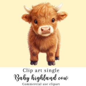 Baby hooglandkoe clipart, schattige koe clipart, boerderij clipart, westers thema, aquarel dieren, koe png, leuk ontwerp, digitale download