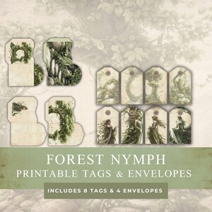 Tagi dziennika śmieci Bosnimf enveloppen, efemere betoverde bossen, mystiek bos, fantasy afdrukbaar dagboek, natychmiastowe pobieranie