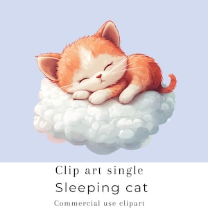 Neutrale schlafende Tiere Clipart, schlafende Katze, Katze auf einer Wolke, Katze orange, Kätzchen Bild, schlafendes Tier, süße Katze Clipart, kommerzielle Nutzung