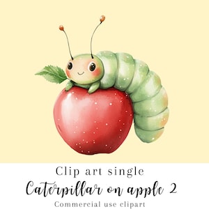 Rups op appel clipart, rups png, rups clipart, appel illustratie, bug clipart, prachtige insecten clipart, leraar clipart
