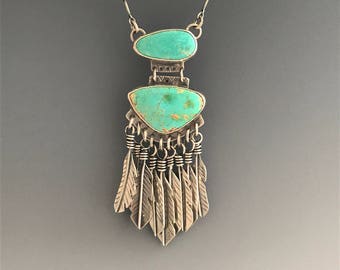 Turquoise & Silver Feather Necklace
