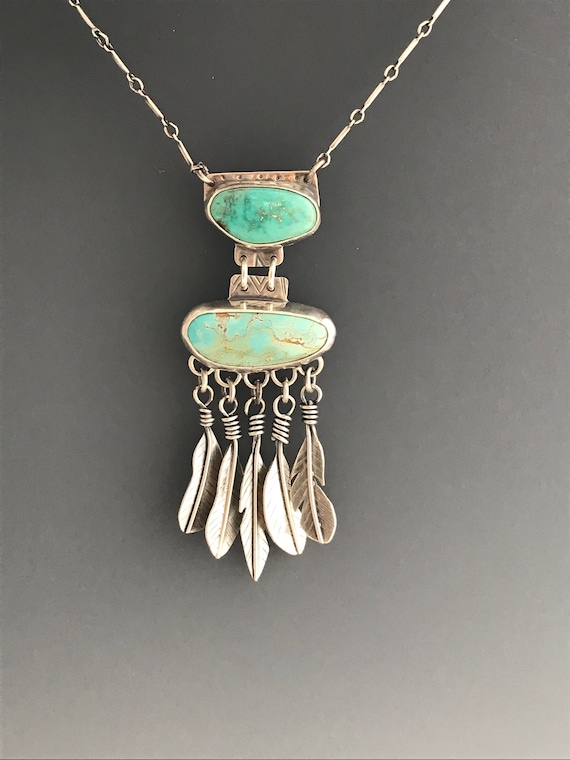 Turquoise & Silver Feather Necklace (FTN1)