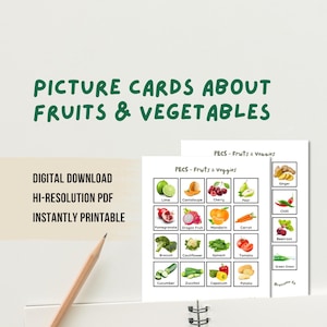 Cartes illustrées sur les fruits et les légumes pour la communication - Orthophonie - Autisme non verbal - Besoins spéciaux - Aides visuelles Téléchargement numérique