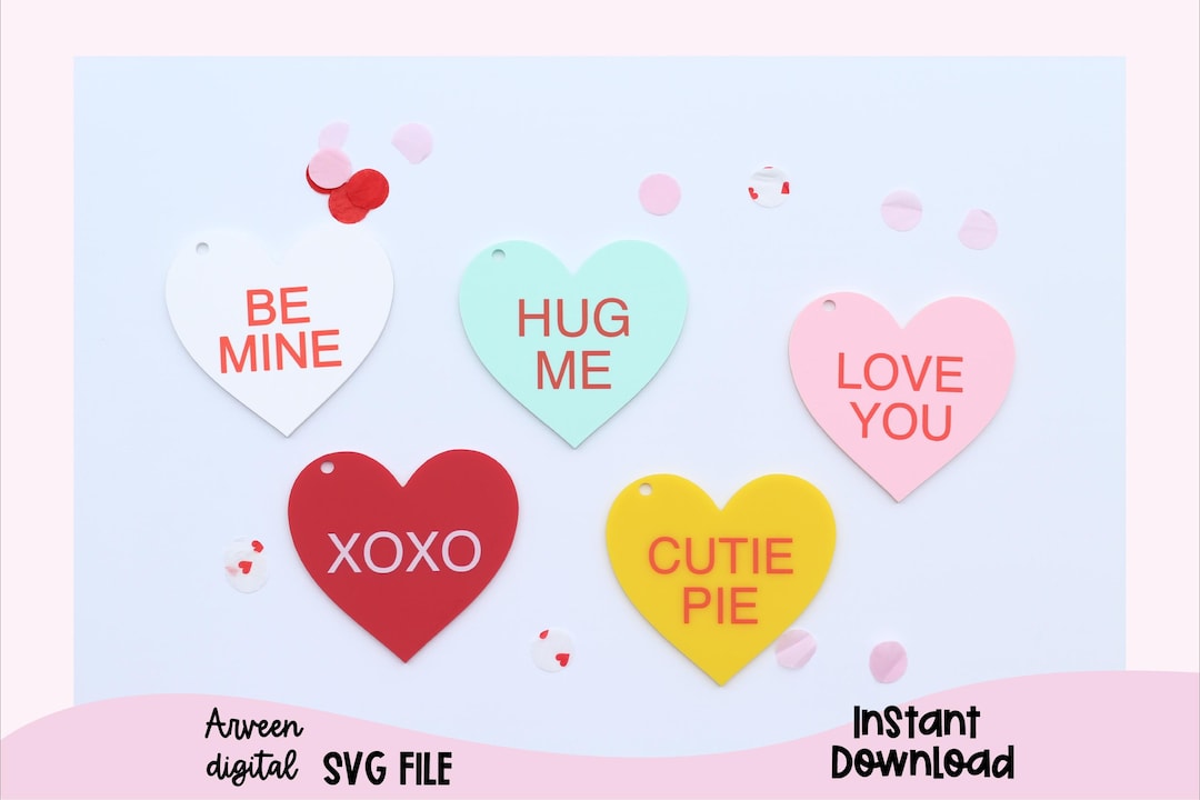 Candy Heart Tags SVG, Valentines Tag SVG, Valentine Basket Tag SVG ...