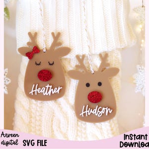 Reindeer Ornament SVG, Christmas Stocking tag SVG, Laser Cut File