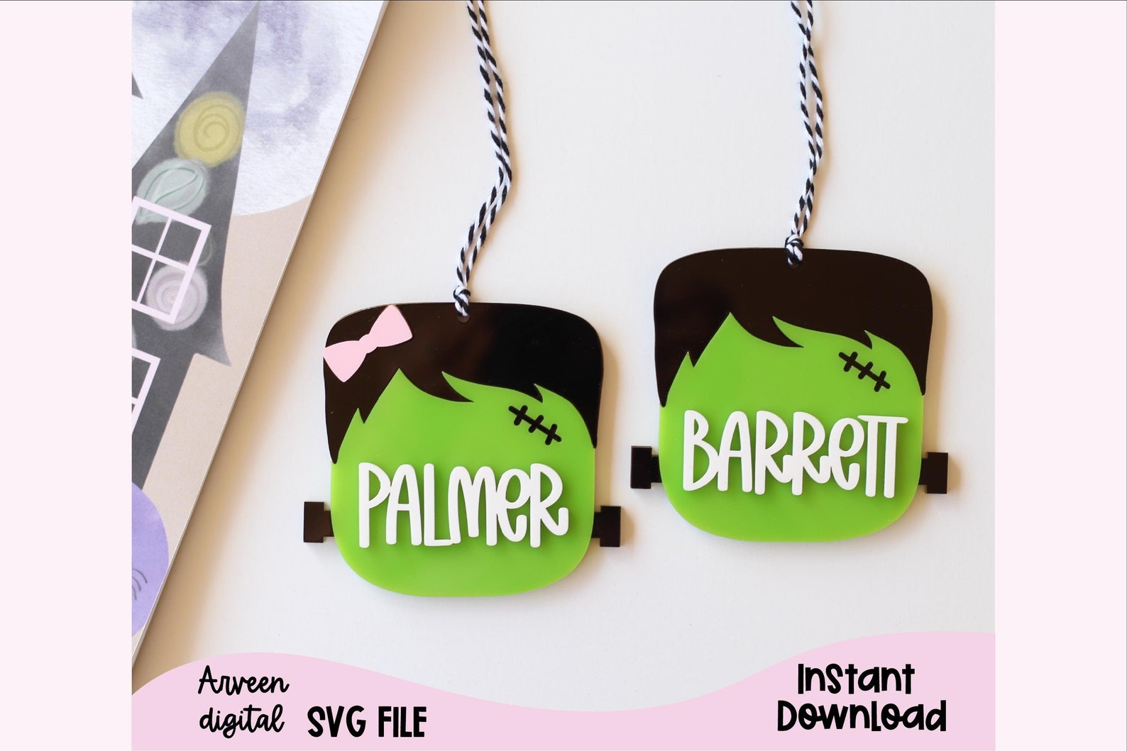 Frankenstein Boo Basket Tag SVG, Halloween Basket Tag Laser File, Boo ...