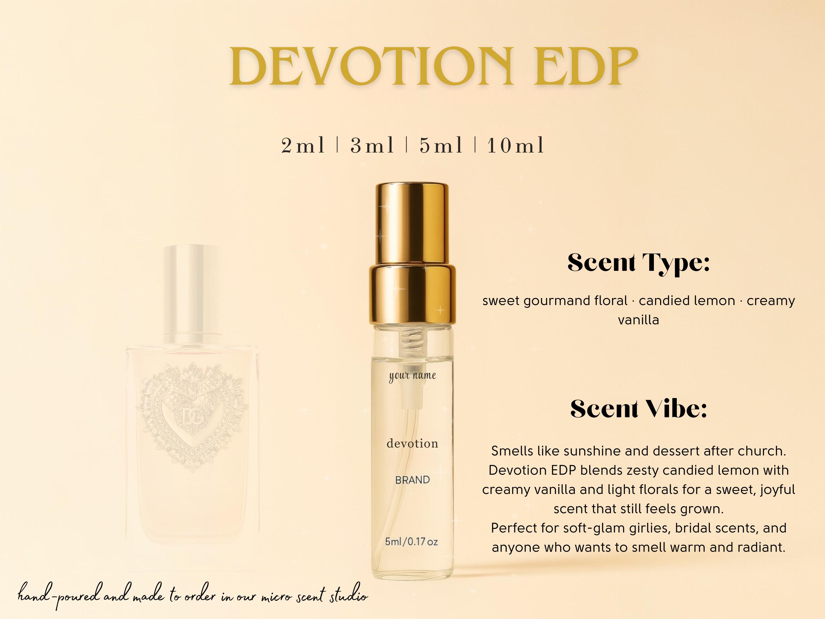 Devotion EDP Perfume Sample | Candied Lemon & Vanilla Cream | Sweet Elegant Scent | 2ml, 3ml, 5ml, 10ml