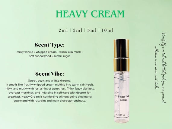 Heavy Cream Perfume Perfume Sample | Sweet Gourmand Vanilla Sample | Cozy Whipped Scent | 3ml, 5ml, 10ml