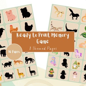 Toddler Memory Game - Children Learning and Development - Animals Fun - Kids Activities - Digital and Printable