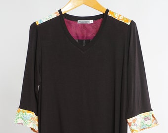 rayon jersey top - kimono trim - pure silk trim - 3/4 sleeves - made in USA