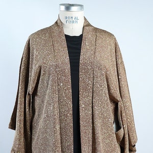 silk kimono haori jacket, brown tea textured print kimono jacket, up-cycled jacket immagine 4